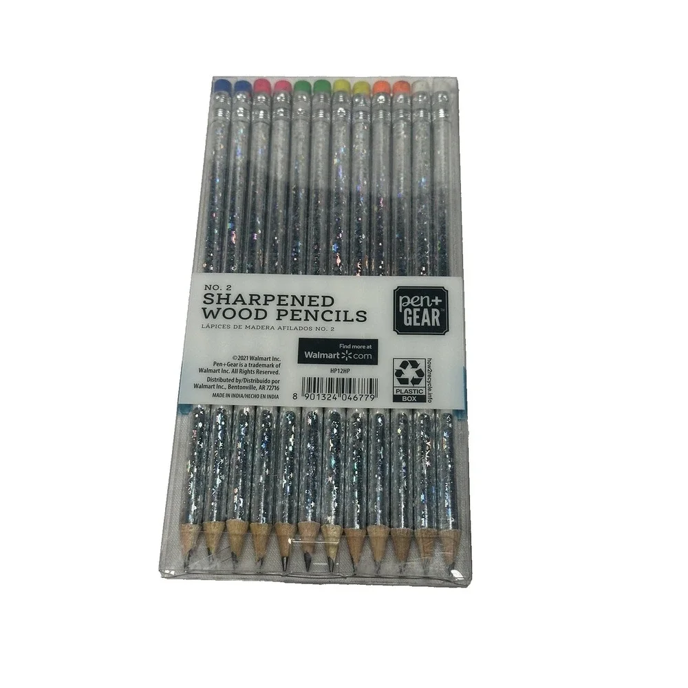 12 count NO 2‎ silver glitter pre sharpened wood pencils PEN GEAR